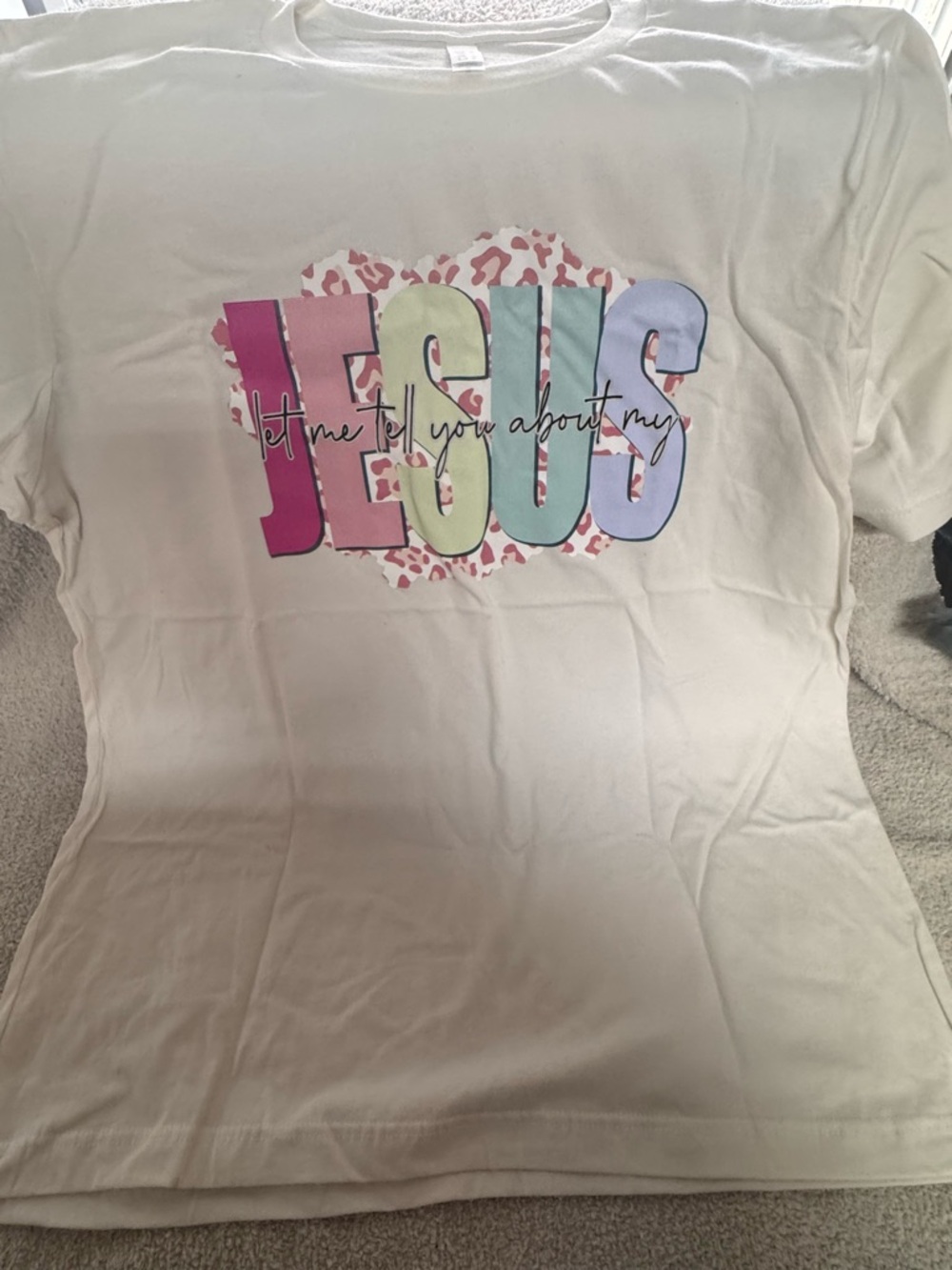 Let Me Tell You About My Jesus Womens White Graphic Tee